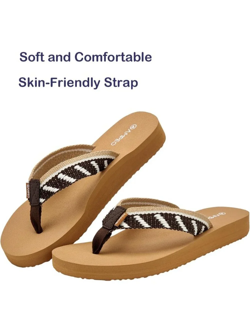 Women's Webbing Stripe Dark Brown Comfortable Flip Flops Summer Thong Sandals